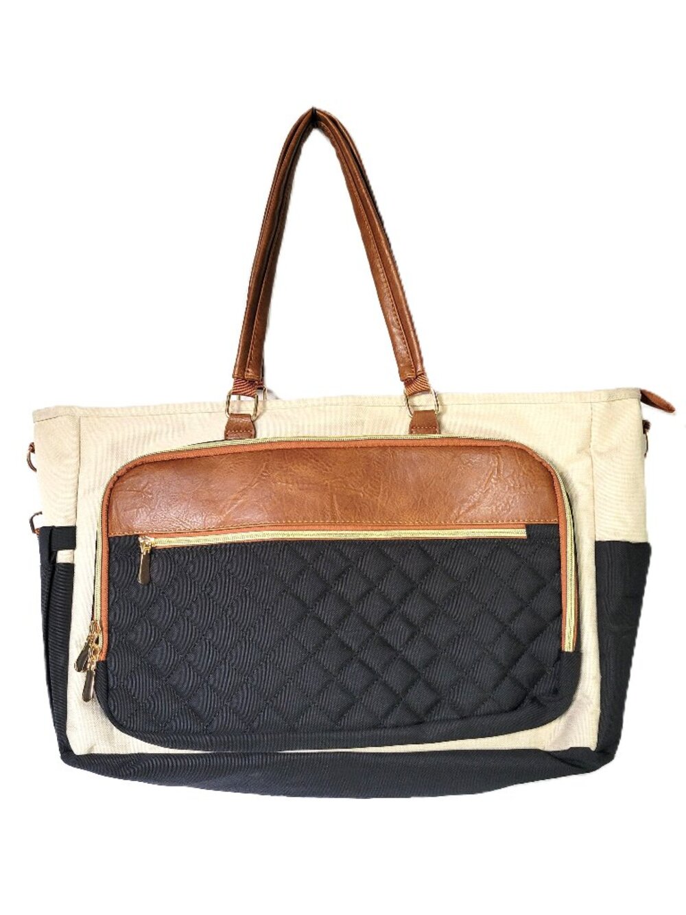 NWT BAVERGE Weekender Duffle Bag Travel Diaper Hospital Tote Pack Black Cream
